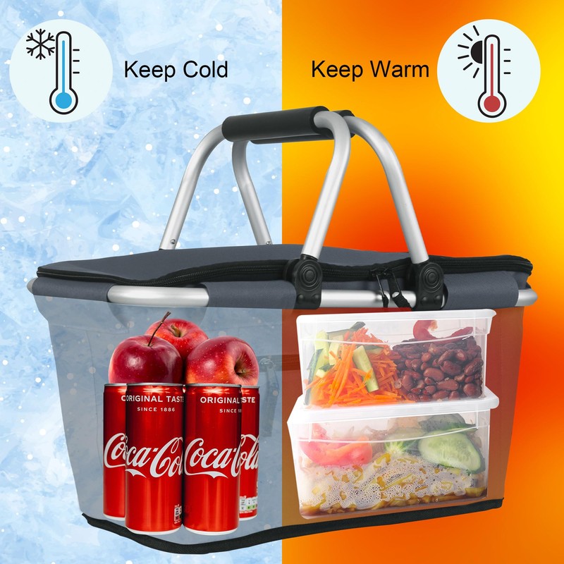 SIYUAN Collapsible Picnic Basket Insulated with Lid 27L Large Capacity