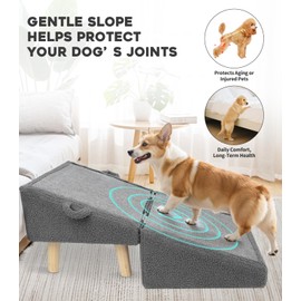 Dog Stairs for Small Dogs and Cats – 2-in-1 Dog Ramp for Bed and Couch, 16.5'' Foldable Wooden Pet Steps, Sturdy Multi-Use Split Ottoman Design, Dark Grey