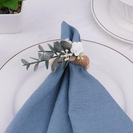 Greenery Leaf Napkin Rings Set of 6 - Boho Eucalyptus Napkins Rings for Wedding Table Decor, Rustic Flower Napkin Ring for Farmhouse Dinner Party