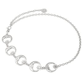Silver Chain Belt for Women Waist Chains for Dresses Jeans Shirts Moon Star Belts for Ladies Women Sun Pendant Boho Belly Body Chain for Beach