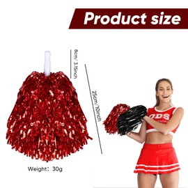 24 Pcs Cheerleading Pom Poms, Metallic Foil Handle Cheer Squad Team Spirited Fun Pom Poms for Party, Sports Dance Cheer, 30 Grams Weight Each (Red, Black)