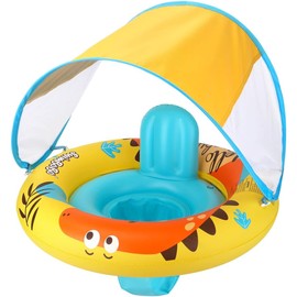 Baby Float SPF 50+ Baby Float, Sunscreen, Removable Sun Shade, Bath Float, Kids Float, Foot Storage Float, Baby Safe, For Children 3 Months - 6 Years Old With Hand Pump