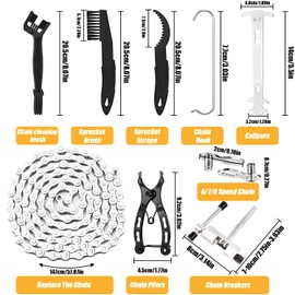 Bike Chain, 6/7/8 Speed Chain 116 Links (1/2x3/32"), Bicycle Chain Tool Includes Link Plier, Cleaning Brush, Cutter & Inspection Gauge, Bicycles Splitter Link Remover Chain Repairing Tool for Road Bik