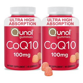 Qunol Qunol CoQ10 Gummies, CoQ10 100mg, Delicious Gummy Supplements, Helps Support Heart Health, Vegan, Gluten Free, Ultra High Absorption, 2 Month Supply (60 Count, Pack of 2)