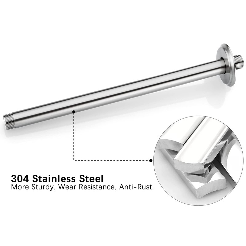 12 Inch Shower Arm and Flange Brushed Nickel, Ceiling Mounted