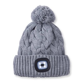 SAGEFINDS Unisex Beanie with Light, Pom-Pom Knit Hat with LED, USB Rechargeable Headlamp Cap for Men and Women Grey