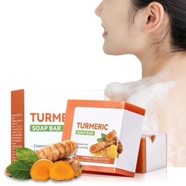 Turmeric Soap, Turmeric Natural Soap Bar, Turmeric Handmade Soap for Face & Body, acne soap for Blackheads Remover, Hyaluronic Acid for Deep Cleansing and Skin Moisturising with a Mesh Soap Pouch