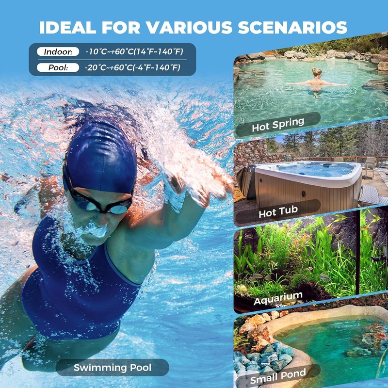 Wireless Pool Thermometer, Floating Easy Read, IPX8 Waterproof Digital Thermometer