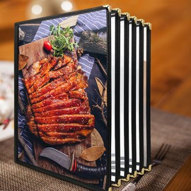 Bringsine 8.5 x 11 Inch Pockets,4 Page 8 View Transparent Restaurant Menu Covers, Fits A4 Size Paper Holders,Bar Cafe Restaurant Book Black Folder Board
