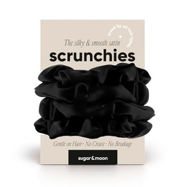 The Scrunchies • Satin Hair Scrunchies 4 Pack, Softer Than Silk, Frizz & Breakage, Gentle Hold for Hairstyles, Hair Scrunchies for Sleep & Night, Black - sugar&moon