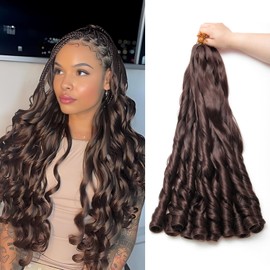 French Curl Braiding Hair 24Inch 8Packs French Curl Crochet Braids Short Curly Crochet Hair Skin-friendly Bouncy Synthetic knotless Braiding Extensions (4#, 24inch)