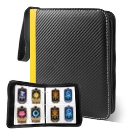 Trading Card Album, Cards Scrapbook 4 Compartments 50 Pages 400 Card Capacity Waterproof Trading Card Binder Portable Scrapbook Cards with Zip and Leather Cover, Black, Pack of 1