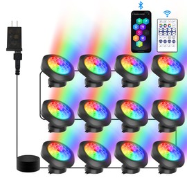 CREPOW RGB Underwater Pond Lights, Super Bright 18 LED Submersible Fountain Lights Color Changing Spotlights, Bluetooth APP Control IP68 Waterproof for Fish Aquarium Tank Garden Yard Pool(Set of 12)
