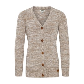 OXMO OXPhilemona Women's Long Cardigan, Chunky Knit Cardigan, Long Cardigan with Patch Pockets, Buttons, 100% Cotton, Regular Fit, Dune (795409)