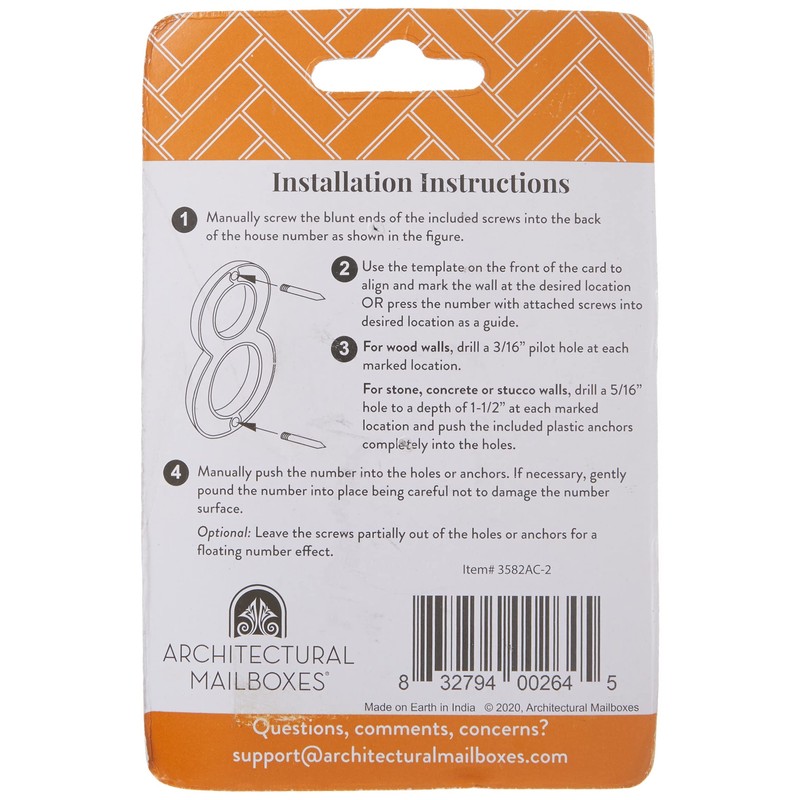 Architectural Mailboxes 3582AC-2 4-Inch Solid Cast Brass Floating House Number,