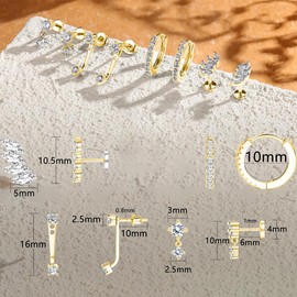 TTPSRY 4 Pieces Earrings Set for Women Zirconia Stud Hoop Clip Stacks Small Tiny Gold Silver Plated Helix Cartilage Huggie Jewellery Gifts Christmas Anniversary Birthday for Girls Ladies