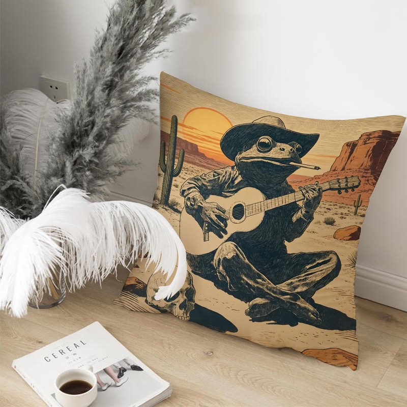 Funny Throw Pillow Covers 18x18, Western Cowboy Frog Decor
