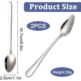 2PCS Grapefruit Spoon, Dessert Spoon Stainless Steel with Serrated Edge, Silver Kitchen Tool with Non-Stick Plating for Kiwi, Dessert, Apple, Citrus Fruit