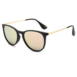 Long Keeper Retro Round Sunglasses Women's Polarised Sunglasses Vintage Round Unisex Polarised Sunglasses Women Men UV400, Black #3
