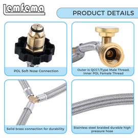 Lemfema Y Type Splitter Propane Tank Converter Adapter Hose with Gauge, Stainless Braided Propane Hose POL/QCC1 Regulator Exit Connect to 5-100lbs Propane Tank for Heaters, Grills, Fire Pit, Fire Pit