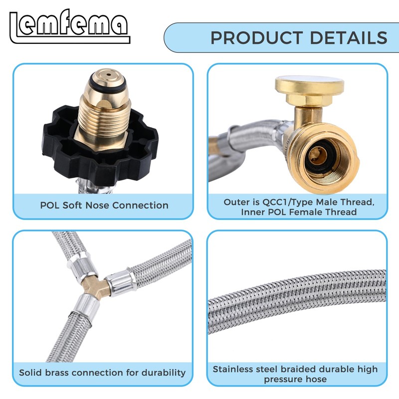 Lemfema Y Type Splitter Propane Tank Converter Adapter Hose with