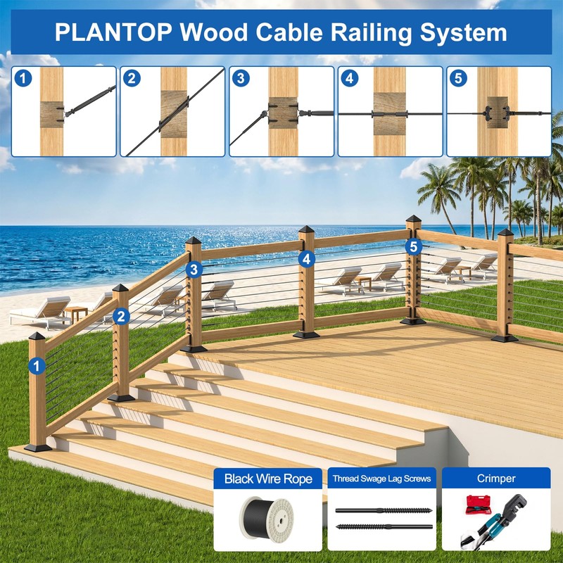 PLANTOP 20 Pairs 1/8" Black Cable Railing Kit, T316 Stainless