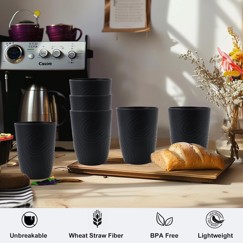 BUSOKIP 6 Pack Wheat Straw Cups 12 oz, Plastic Cups