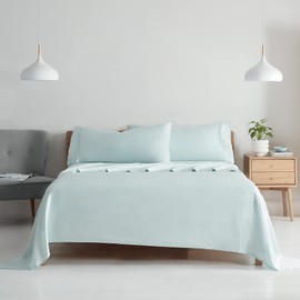 Aston & Arden Eucalyptus Sheet Set - Super Soft, Silky Cooling Tencel Lyocell | Breathable, Wrinkle-Free, Sustainably Sourced | 4-Piece Flat, Fiitted Bed Sheets, Pillowcases, King, Sky Blue
