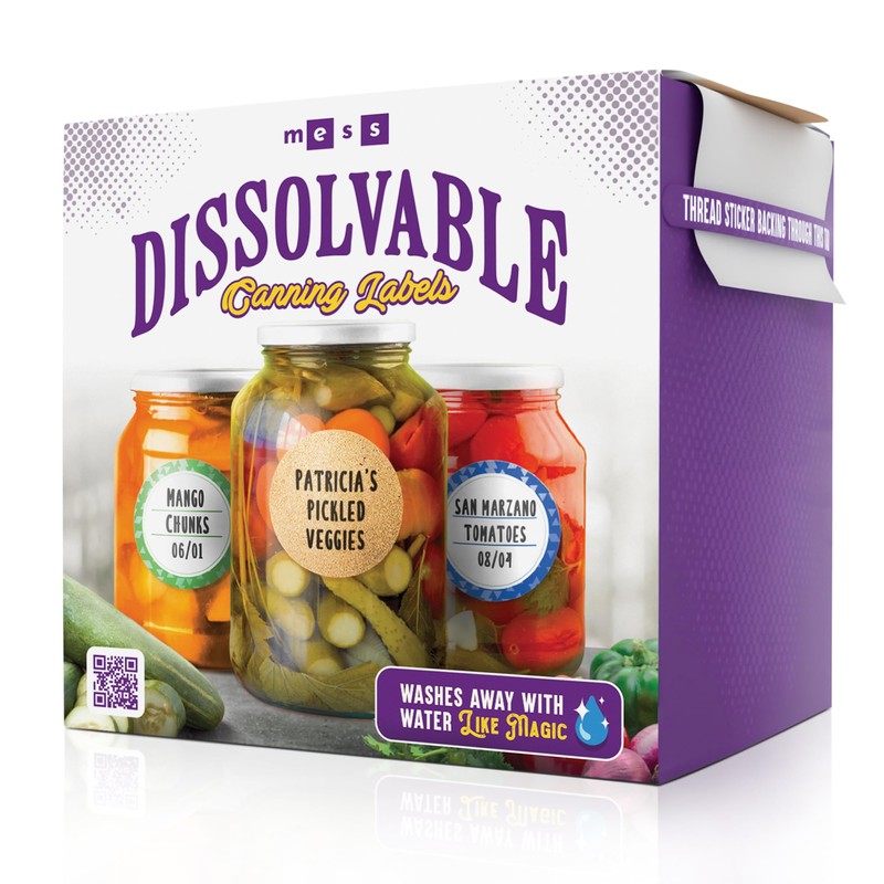 MESS Dissolvable Canning Labels – 200 Kraft 2" Removable Mason