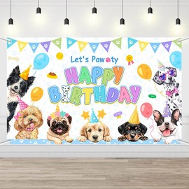 AIBIIN Dog Birthday Decorations Blue Puppy Dog Birthday Party Banner Let's Pawty Dogs Kids Birthday Photography Backdrop Indoor and Outdoor 70.8x43.3 inch