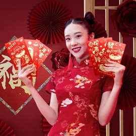 Mega-L Chinese New Year Red Envelopes Snake 2025, 18pcs Lunar New Year of the Snake Envelope Large Gold Embossed Lucky Money Envelopes LaiSee HongBao Ampao Red Pocket Money Envelopes for Cash Gifts