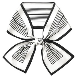 Elerevyo Women Striped Contrast Color Scarf, Satin Skinny Long Hair Ribbon Handbag Handle Wrap Neck Tie Scarves Neckerchief 110x13cm/43.3x5.1(LxW) White