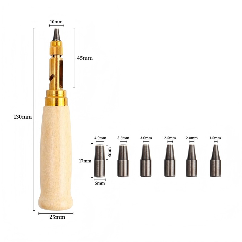 Adjustable Screw Punch, Bestgle Leather Hole Punch Tool Wood Handle
