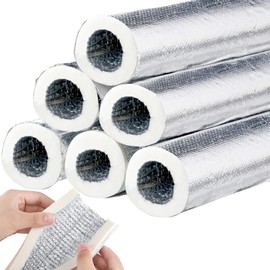 Kingdder 6 Pcs Pipe Insulation Foam Tube Self Adhesive Pipe Insulation Wrap Freezing Aluminum Foil Duct Foam Protection 15mm Thick, 1.3ft for Outdoor Solar Air Conditioning Hot Water Duct(22mm)