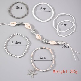 7pcs Stackable Beach Shell Bracelet Set for Woman Girls Teen,Boho Cowrie Seashell Starfish Bracelet Set,Cute Beaded Jewelry Gifts for Friends (Silver)