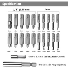 Yakamoz Quick Release 1/4" Hex Shank Damaged Screw Extractor Drill Bit Kit Broken Bolt Extractor Stripped Screw Remover Set with Magnetic Extension Bit Holder and Socket Adapter - 22 in 1