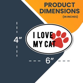 Magnet Me Up I Love My Cat Black and White with Red Paw Print Oval Magnet Decal, 4x6 Inches, Heavy Duty Automotive Magnet for Car Truck SUV