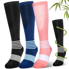 3 Pairs Bamboo Viscose Compression Socks for Women Men 15-20 mmHg - Knee High Support for Circulation,Running,Swelling