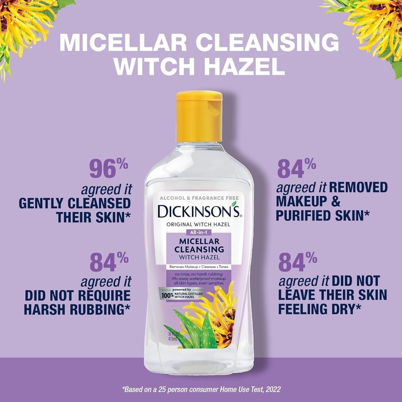 Dickinson's Micellar Cleansing Witch Hazel, An All-in-1 Makeup Remover, Pore