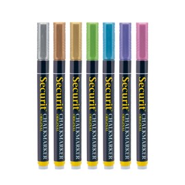 Securit Chalk Marker Set Metallic, Multi-Colour, Green/Blue/Purple/Pink/Brown/Gold/Silver; 7 Pieces, Small 1-2 mm Nib, BL-SMA100-V7-MT