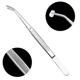 Dental tools-Stainless Steel Tweezers with Curved Serrated Tip Multipurpose Forceps for Family Oral Care Denture Teeth Cleaning