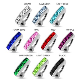 Dark Blue Cz Stone Fashion Studded Square Gems Reverse Bar Design 925 Sterling Silver with Stainless Steel Belly Ring - Belly Button jewelry - Navel jewelry