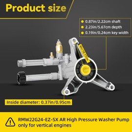 RMW22G24-EZ-SX AR High Pressure Washer Pump, 2400 PSI, 2.2 GPM,166 Max Bar, Replacement Residential Pump. SX Left-Handed Pump, Vertical 7/8", Aluminum