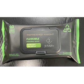 Refreshed Knight 60 Flushable Wipes for Adults | Premium Wet Wipes - pH Balanced & Infused with Vitamin-E & Aloe | Toilet Wipes | Flushable Safe