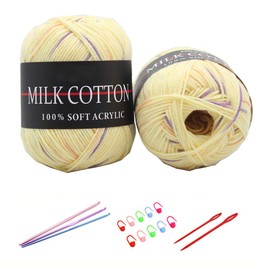 YAMEE 6 Pieces 50 g Hand Knitting Yarn Colour Gradient Wool for Knitting Gradient Wool Crochet Yarn Knitting Yarn Hand Knitted Yarn Weaving Yarn with Crochet Hooks and Crochet Yarn Set