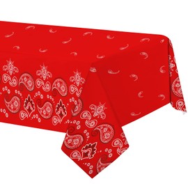PHOGARY 2 Pieces Western Party Tablecloth, Bandana Western Cowboy Themed Disposable Table Cloth Red Paisley Print Plastic Rectangular Floral Table Covers for Western Cowboy Themed Party Decorations