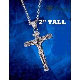 Fashion Jewelry Big CRUCIFIX CROSS CHRISTIAN JESUS PROTECTION Pendant 925 Silver 26" Chain men