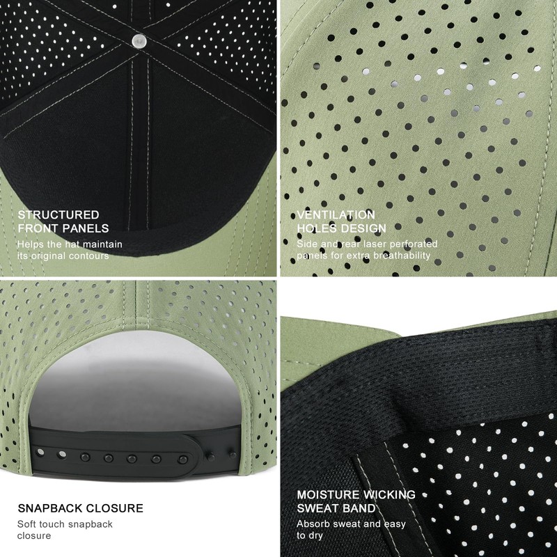 BOTVELA Men Baseball Cap Laser Cut Mesh Snapback Hat (Green)