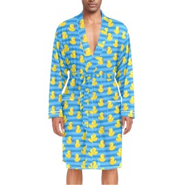 JULYTO Yellow Rubber Duck Bathrobe for Men Cute Pattern Mens Robes Lightweight Knee Length for Pool/Shower/Loungewear Soft Bathrobe Sleepwear Loungewear with Pockets and Belt,XL