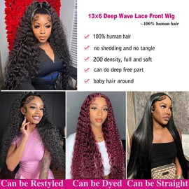 Deep Wave Lace Front Wigs Human Hair 13x6 HD Lace Front Wigs Human Hair Pre Plucked 200% Density Deep Curly Human Hair Glueless Wig Lace Front Wigs for Women (13x6 deep wave wig, 34 inch)